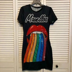 Menina  Black Pullover Dress With Tongue Design Size M-L